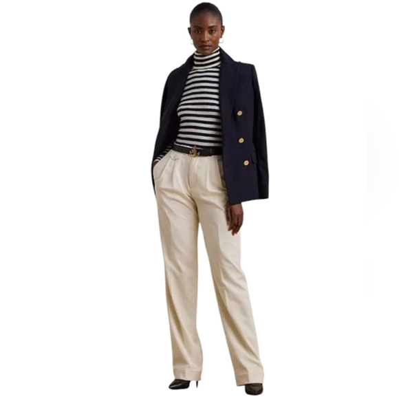 Lauren Ralph Lauren Black Label Black Cream Striped Silk Blend Turtleneck Large - Picture 1 of 12